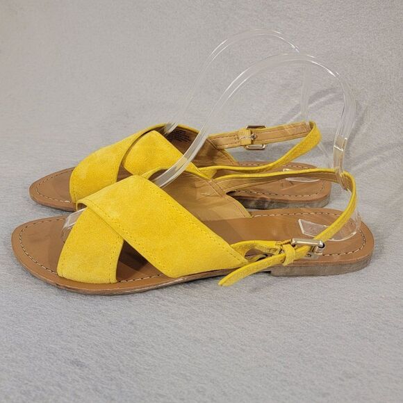 Marc Fisher MLRite Women 8.5 Flats Yellow Leather Cross-Band Ankle Strap Sandals - Picture 3 of 11